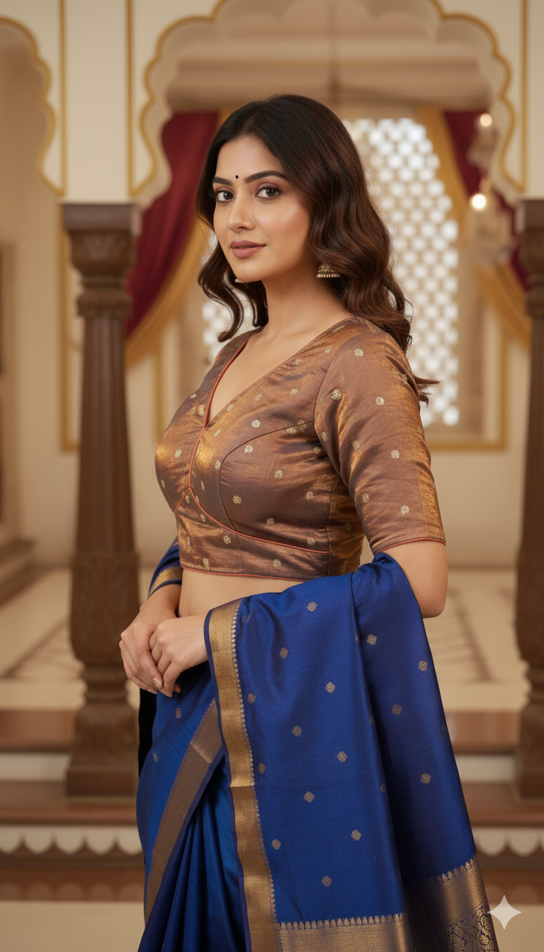 Off-white Tussar Silk Blouse | 3/4 sleeves - thread work and embroidery