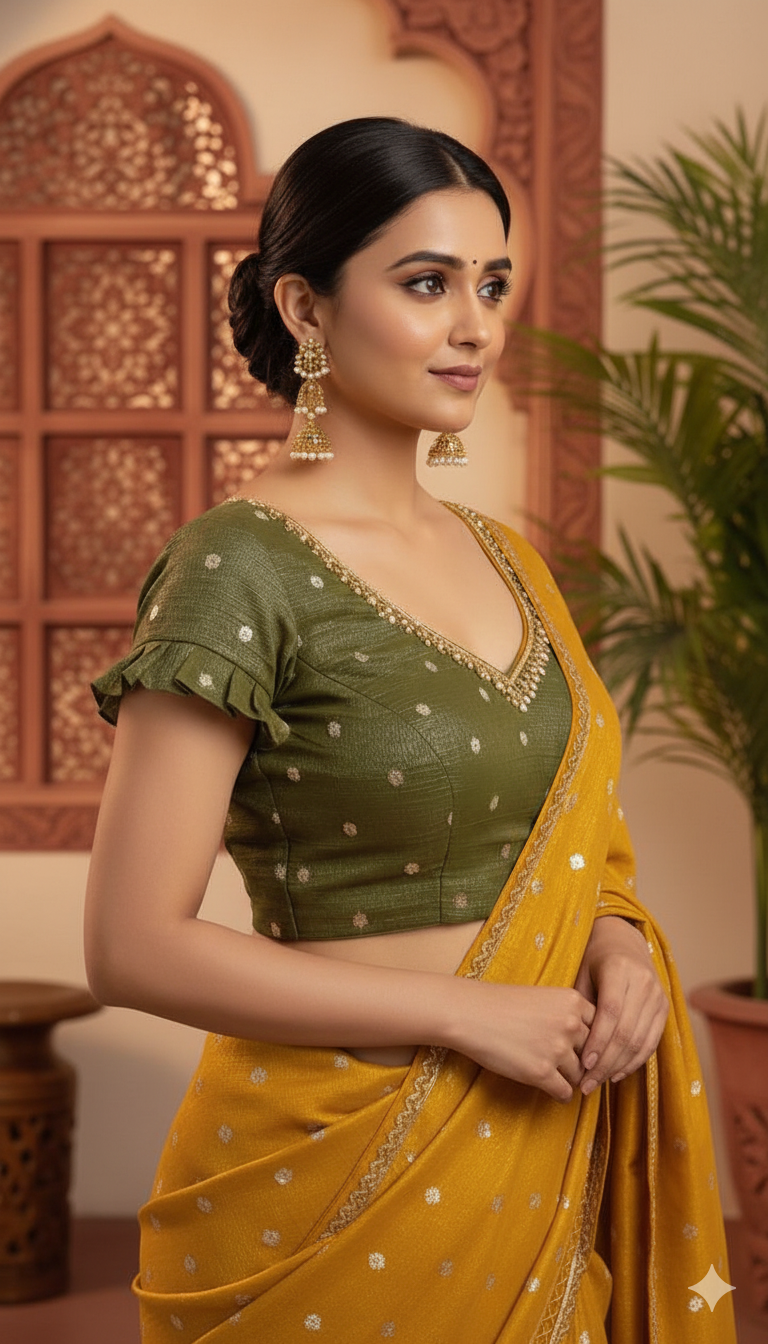 Off-white Tussar Silk Blouse | 3/4 sleeves - thread work and embroidery