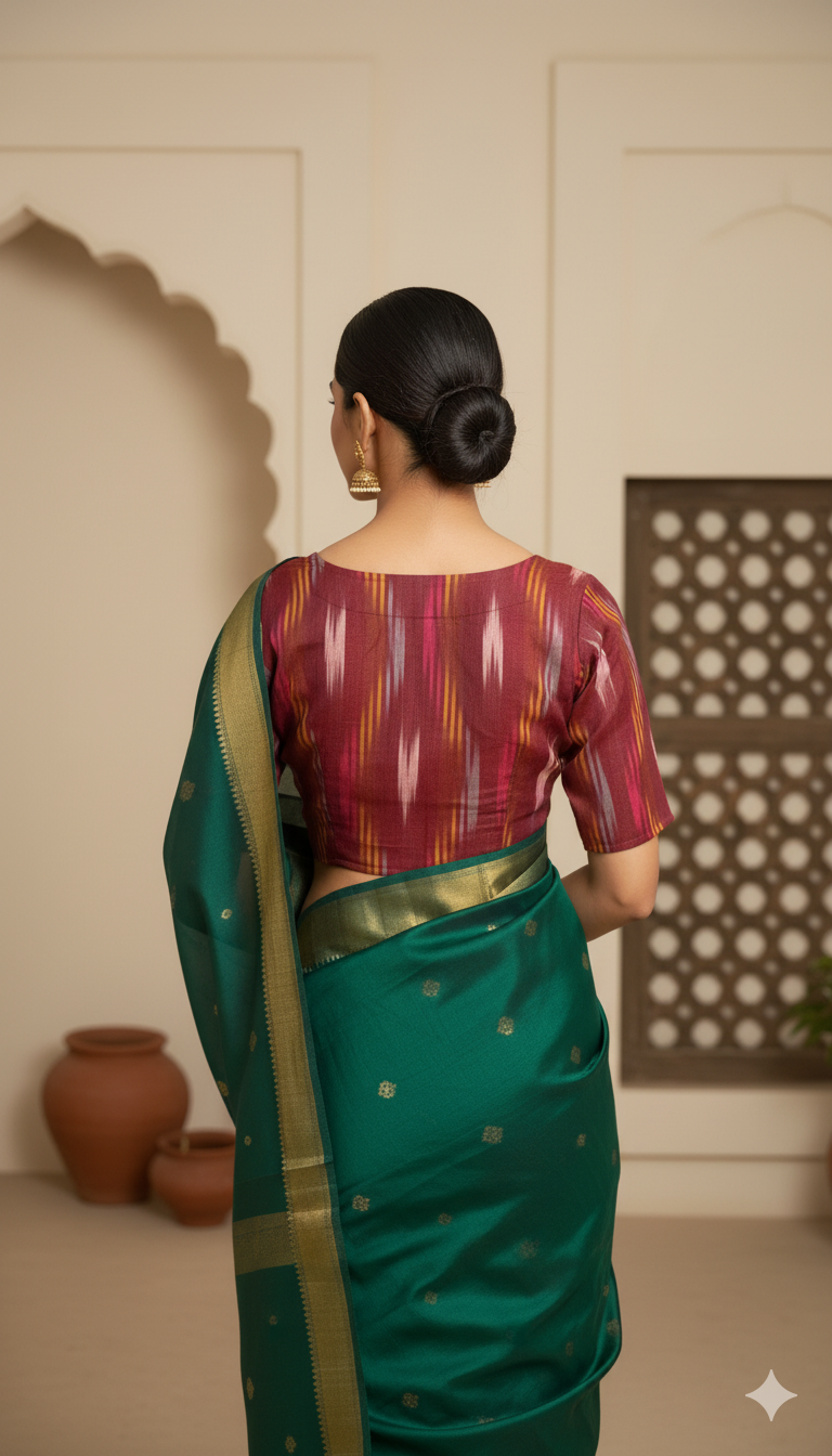 Off-white Tussar Silk Blouse | 3/4 sleeves - thread work and embroidery