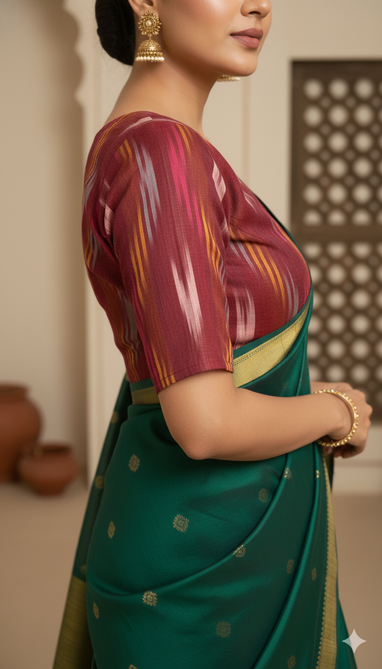 Off-white Tussar Silk Blouse | 3/4 sleeves - thread work and embroidery