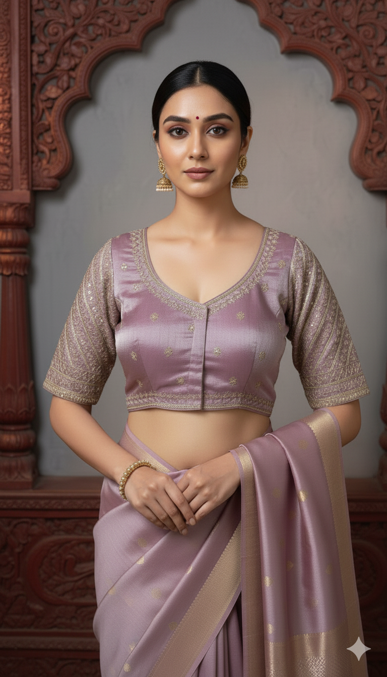 Off-white Tussar Silk Blouse | 3/4 sleeves - thread work and embroidery