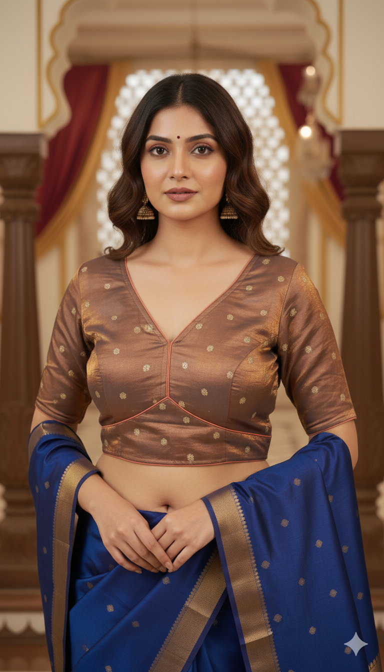 Off-white Tussar Silk Blouse | 3/4 sleeves - thread work and embroidery