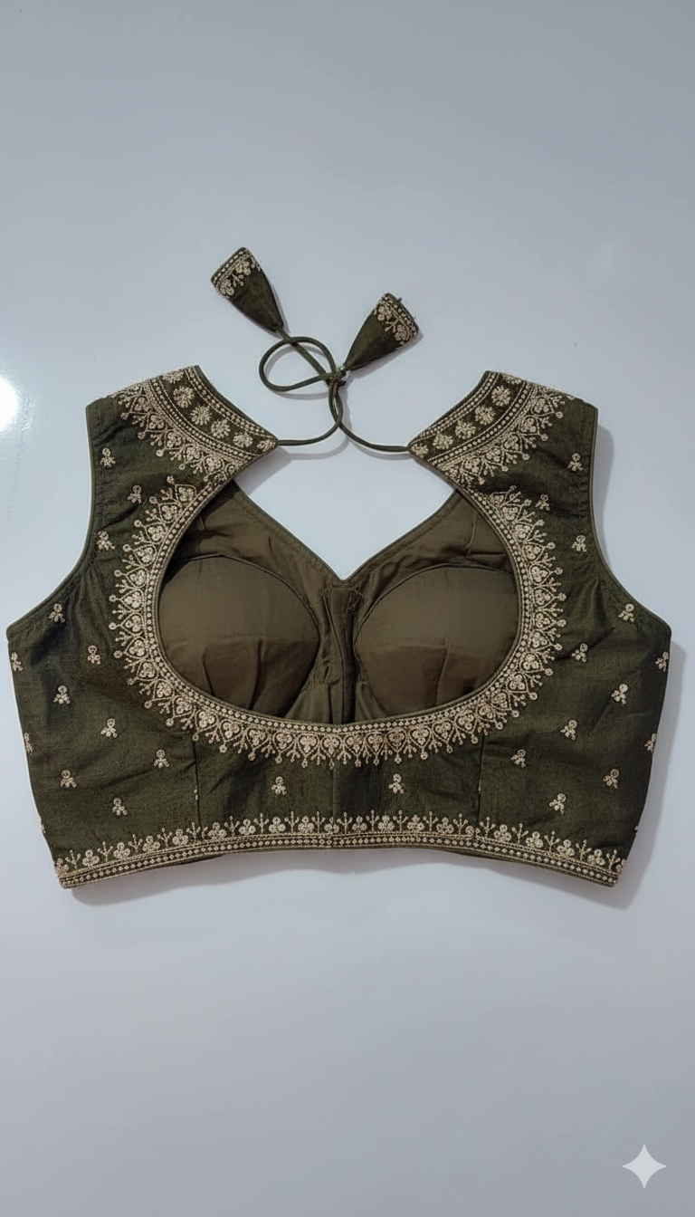 Off-white Tussar Silk Blouse | 3/4 sleeves - thread work and embroidery