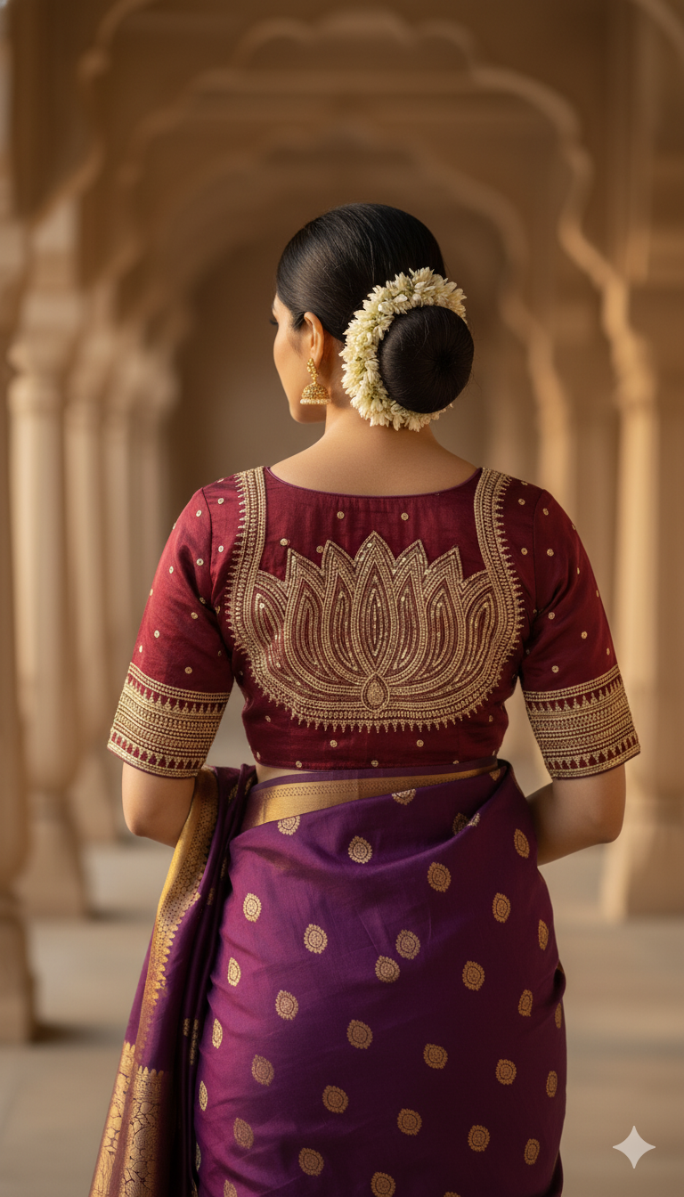 Off-white Tussar Silk Blouse | 3/4 sleeves - thread work and embroidery