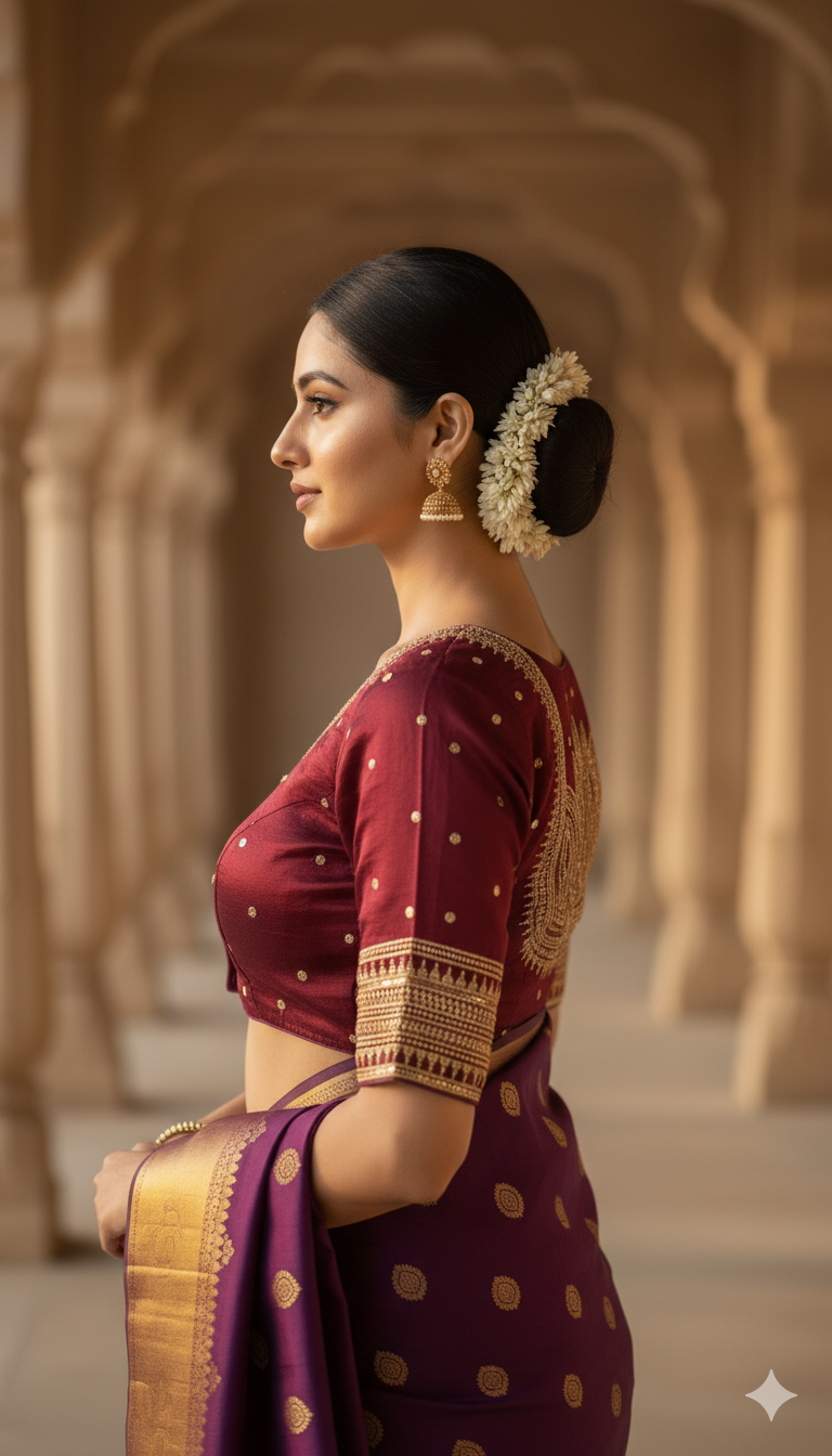 Off-white Tussar Silk Blouse | 3/4 sleeves - thread work and embroidery
